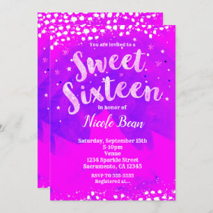 Sweet 16 Purple & Pink Girly Trendy Modern Party Invitation
