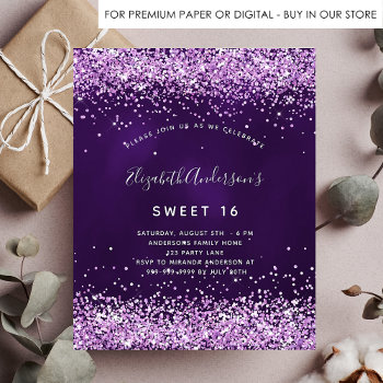 Sweet 16 Purple Pink Glitter Budget Invitation Flyer by Thunes at Zazzle