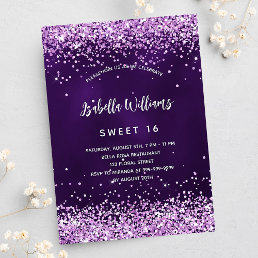 Sweet 16 purple pink glitter glamorous invitation