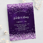 Sweet 16 purple pink glitter glamorous invitation<br><div class="desc">A modern,  stylish and glamorous invitation for a Sweet 16,  16th birthday party.  A deep purple colored background with pink faux glitter,  confetti. The purple color is uneven. The name is written with a modern hand lettered style script.  Personalize and add your party details.</div>