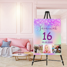 Sweet 16 purple pink holographic photo welcome foam board