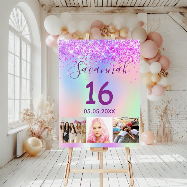 Sweet 16 purple pink holographic photo welcome foam board (Creator Uploaded)