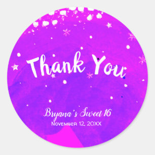 Sweet 16 Purple Pink Trendy Modern Party Favor Classic Round Sticker