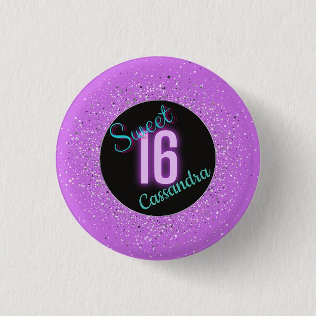 Sweet 16 Purple Silver Brilliance Personalized  Button (Front)