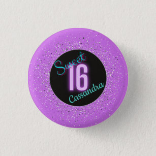Sweet 16 Purple Silver Brilliance Personalized  Button