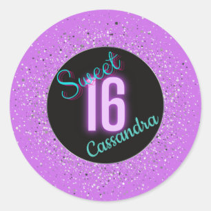 Sweet 16 Purple Silver Brilliance Personalized Classic Round Sticker