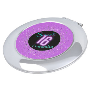 Sweet 16 Purple Silver Brilliance Personalized Compact Mirror