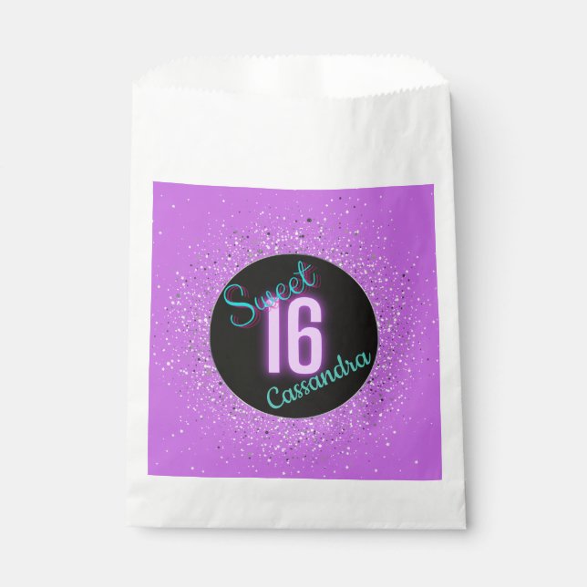 Sweet 16 Purple Silver Brilliance Personalized     Favor Bag (Front)