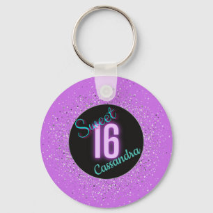 Sweet 16 Purple Silver Brilliance Personalized  Keychain
