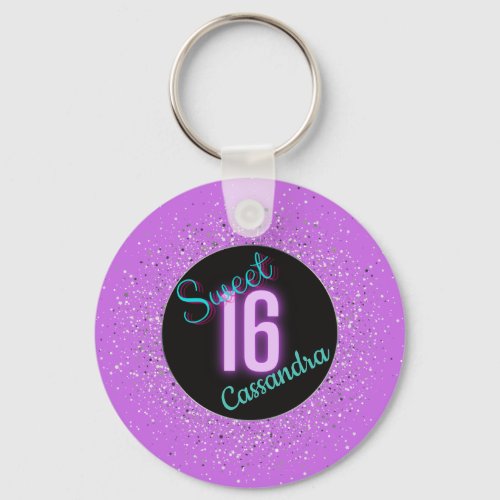 Sweet 16 Purple Silver Brilliance Personalized  Keychain