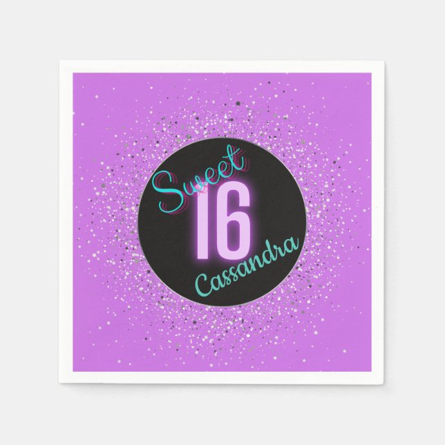 Sweet 16 Purple Silver Brilliance Personalized   Napkins (Front)