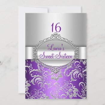 Sweet 16 Purple & Silver Floral Announcements by ExclusiveZazzle at Zazzle
