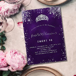 Sweet 16 purple silver glitter tiara crown invitation<br><div class="desc">For an elegant Sweet 16,  16th birthday.  A purple background color,  the purple color is uneven. Decorated with faux silver glitter dust and a tiara,  crown. Personalize and add a name,  age and party details. The name is written with a hand lettered style script</div>