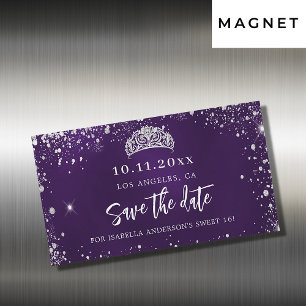 Sweet 16 purple silver tiara save the date magnet