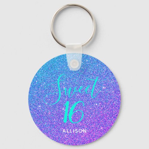 Sweet 16 Purple Teal Glitter Chic Personalized Keychain