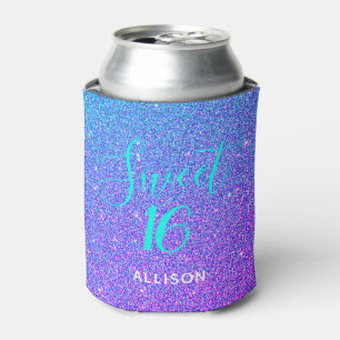 Sweet 16 Purple Teal Glitter Party Favor Can Cooler