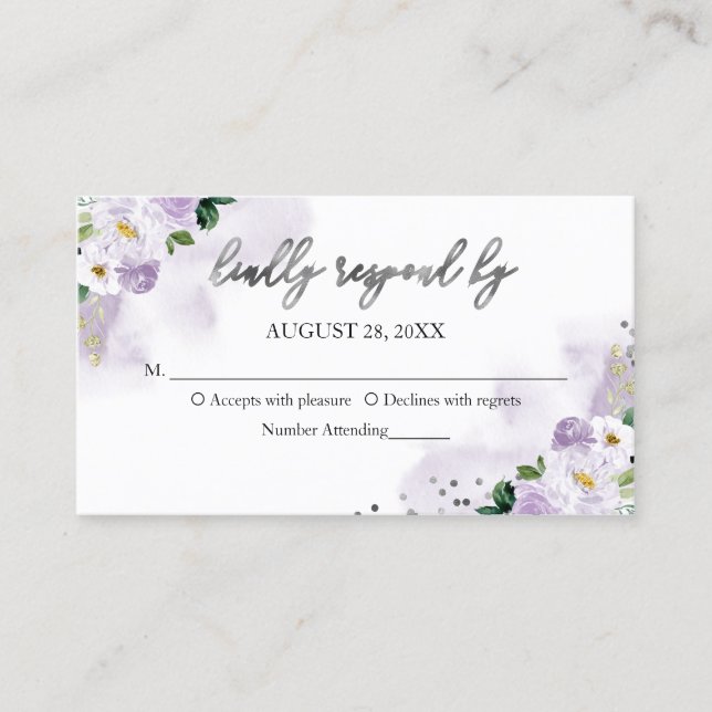 Sweet 16 Purple Watercolor Floral RSVP Enclosure Business Card (Front)