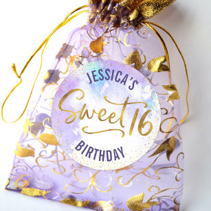 Sweet 16 Purple Watercolor Gold Girly Birthday Classic Round Sticker