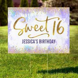 Sweet 16 Purple Watercolor Gold Girly Birthday Sign
