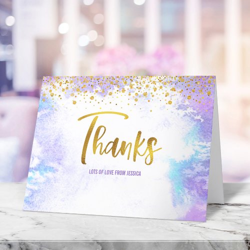 Sweet 16 Purple Watercolor Gold Girly Birthday Thank You Card