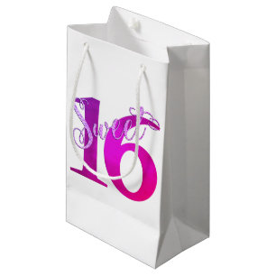 Sweet 16 Purple Watercolor Grunge and Glitter Small Gift Bag