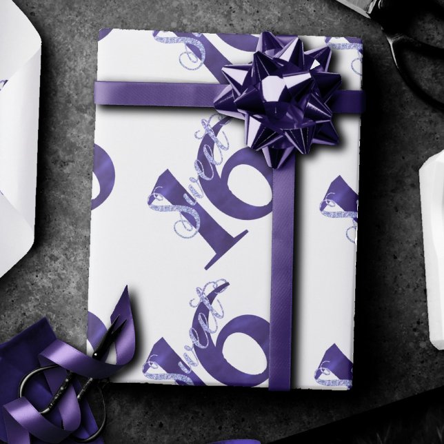 Sweet 16 | Purple Watercolor Grunge and Glitter Wrapping Paper (Creator Uploaded)