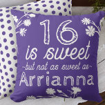 Sweet 16 Purple, White Flowers Personalized Throw Pillow at Zazzle