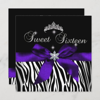 Sweet 16 Purple Zebra Black Diamonds image Invitation