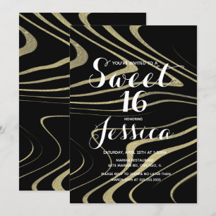Sweet 16 Quince Marble Liquid Faux Gold Zebra Invitation