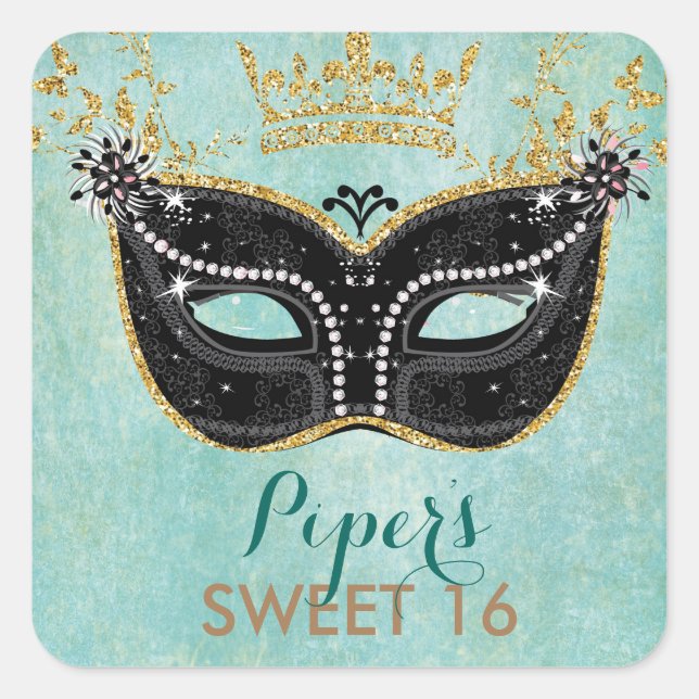 Sweet 16 Quinceanera Masquerade favor stickers (Front)