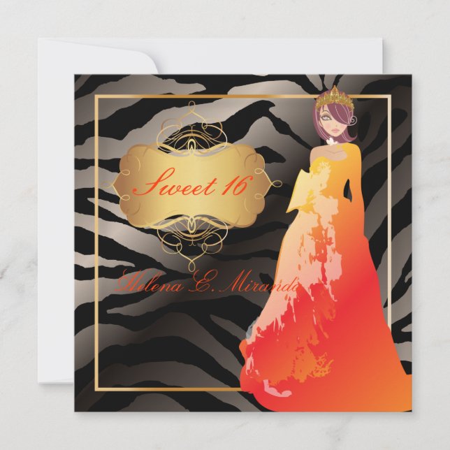 Sweet 16/ Quinceañera/Quince años/zebra stripes Invitation (Front)