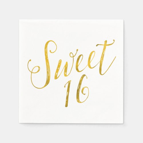 Sweet 16 Quote Faux Gold Foil Sparkly Template Paper Napkins