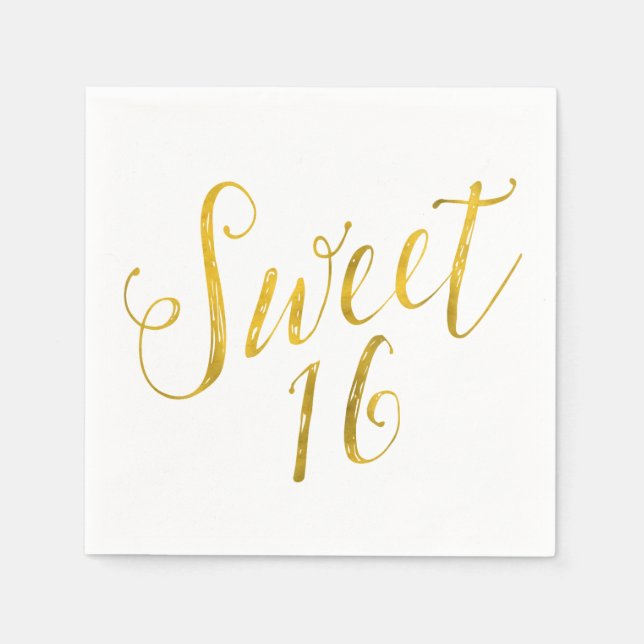 Sweet 16 Quote Faux Gold Foil Sparkly Template Paper Napkins (Front)