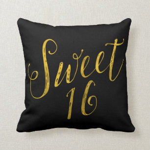 Sweet 16 Quote Faux Gold Foil Sparkly Template Throw Pillow