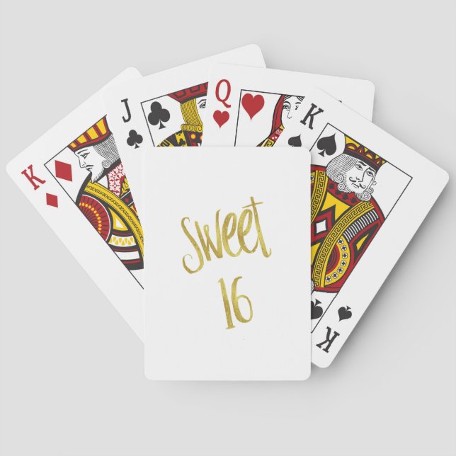 Sweet 16 Quote Faux Gold Glitter Background Poker Cards (Back)
