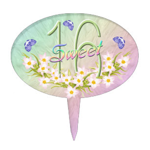 Sweet 16 Rainbow and Butterflies Birthday Party Cake Topper