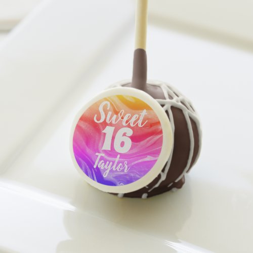 Sweet 16 Rainbow Colored Marble Personalized Cake Pops