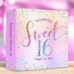 Sweet 16 Rainbow Glitter Confetti Ombre Keepsake 3 Ring Binder<br><div class="desc">“Happy Sweet 16”. Let your favorite Sweet 16 birthday girl celebrate her milestone with this stunning keepsake scrapbook memory album. Rainbow glitter script typography, along with festive turquoise, purple pink and gold confetti, overlays a rainbow ombre foil metallic background. More brushed rainbow ombre foil and pastel confetti dots are on...</div>