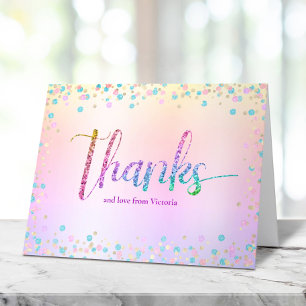Sweet 16 Rainbow Glitter Ombre Foil Birthday Letterpress Thank You Card