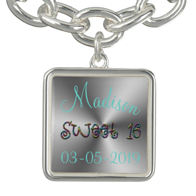 Sweet 16 Rainbow Number Sixteen 16th Birthday Bracelet (Design)