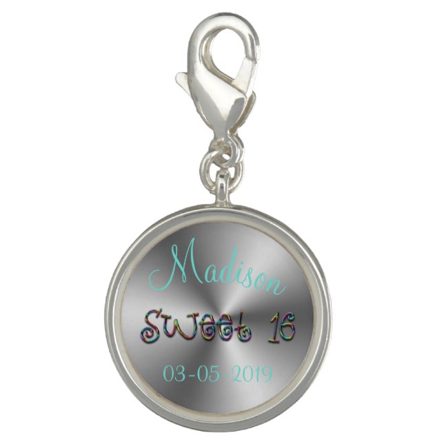 Sweet 16 Rainbow Number Sixteen 16th Birthday Charm (Front)