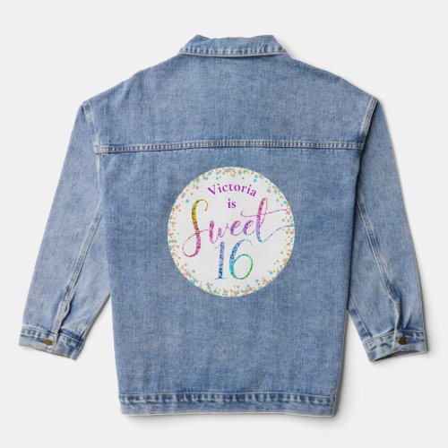 Sweet 16 Rainbow Ombre Glitter Confetti Birthday Denim Jacket