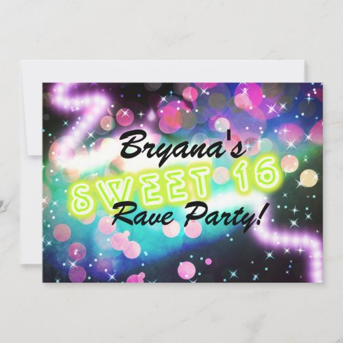 SWEET 16 Rave Club Neon Birthday Party invitation