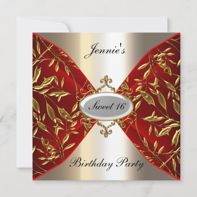 Sweet 16 red and metal Birthday Party Invitation (Front)