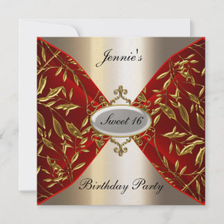 Sweet 16 red and metal look Birthday Party Invitation