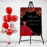 Sweet 16 red black dress florals welcome foam board<br><div class="desc">A welcome board for a Sweet 16,  16th birthday party.  A black background with faux glitter dust,  a red dress and red roses,  florals.    Personalize and add a name.</div>