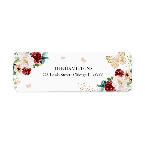 Sweet 16 Red Blush Gold Floral Butterfly Label