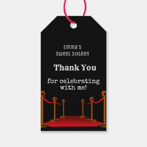 Sweet 16 Red Carpet Confetti Birthday Thank You  Gift Tags