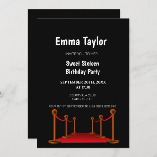 Sweet 16 Red Carpet Hollywood Confetti Birthday   Invitation