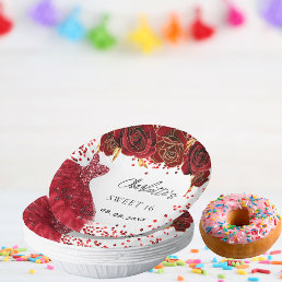 Sweet 16 red dress flowers white paper bowls